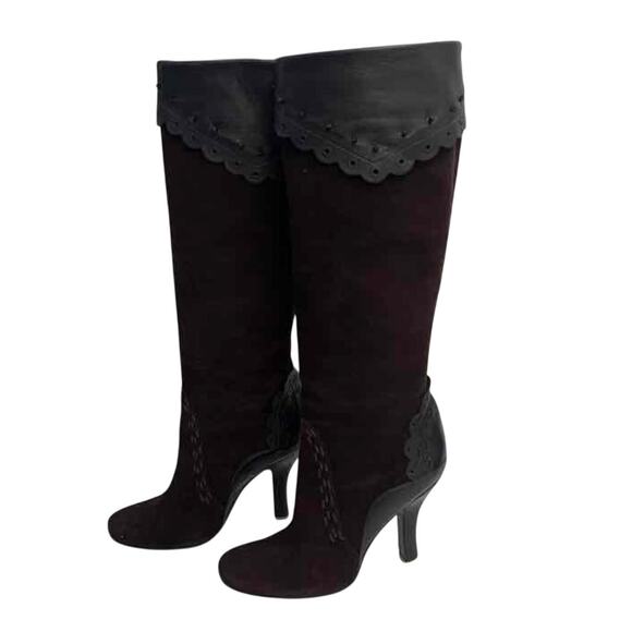 Vintage Brown Suede Scalloped Knee-High Y2K Boots 8.5 - Picture 5 of 5